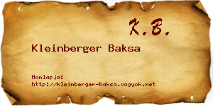 Kleinberger Baksa névjegykártya
